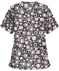 Butter-Soft Funky Geometric Lotus Women's 2-Pocket V-Neck Print Scrub Top