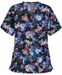 UA Buttersoft Top Garden of Love Black Printed Women's 2-Pocket V-Neck Scrub Top