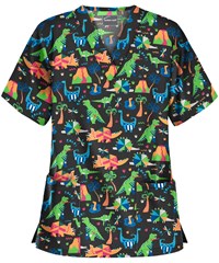 UA Buttersoft Dino Mite Hunter Women's 2 Pocket V-Neck Print Scrub Top