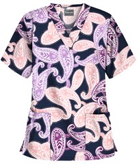 UA Buttersoft Milos Paisley Navy Women's 2-Pocket V-Neck Print Scrub Top