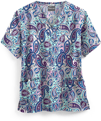 Butter-Soft Paisley Wonder Light Thistle Women's 2-Pocket V-Neck Print Scrub Top