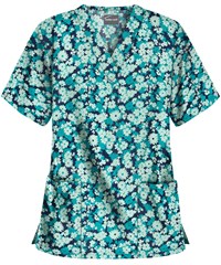 Butter-Soft Provence Floral Navy Women's 2-Pocket V-Neck Print Scrub Top