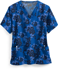 Butter-Soft Floral Homage Royal Women's 2-Pocket V-Neck Print Scrub Top