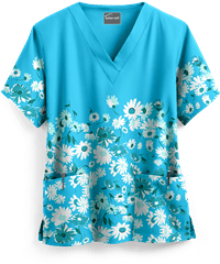 Butter-Soft Floral Cascade Turquoise Women's 2-Pocket V-Neck Print Scrub Top