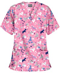 UA Buttersoft Unicorn Adventure Ballet Pink Women's 2-Pocket V-Neck Print Scrub Top