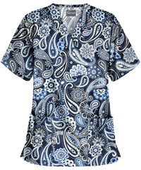 UA Buttersoft Passion For Paisley Navy Women's 2-Pocket V-Neck Print Scrub Top