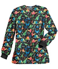 Butter-Soft Dino Mite Hunter Women's 2-Pocket Warm Up Print Scrub Jacket
