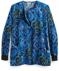 UA Ikat Paradise Black Printed Women's 2-Pocket Snap Front Closure Scrub Jacket
