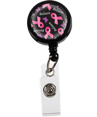 Prestige Retracteze™ Pink Ribbons and Butterflies Button Snap ID Badge Holder