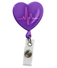 Prestige Deluxe Retracteze™ Purple EKG Heart Button Snap ID Badge Holder 