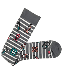 Style # PR386GSM: Prestige Premium Grey Stripes & Medical Symbols Women's Soft 15-18 mmHg Compression Socks