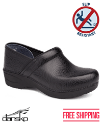 Dansko Pro XP 2.0 Black Floral Tooled Women's Leather Nursing Clogs