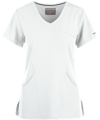 Style # SK102: WHITESkechers by Barco Reliance Women's 3-Pocket STRETCH Mock Wrap Scrub Top