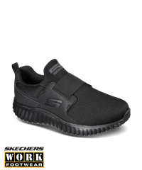 Skechers Work Black Textile Cicades Arch Fit Men's Slip On Nursing Shoes