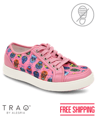 TRAQ by Alegria Sneaq Sugar Skulls Pink Women's Athletic Nursing Shoes