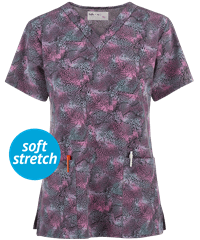 Tasha & Me Animal Women's 2-Pocket V-Neck Print Scrub Top
