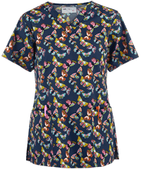 Tasha & Me Butterflies Women's 2-Pocket V-Neck Print Scrub Top 