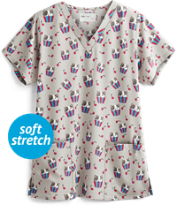 Tasha & Me Cherry Cats Women's 2-Pocket V-Neck Print Scrub Top