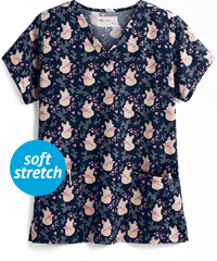 Tasha & Me Feminine Fox Women's 2-Pocket V-Neck Print Scrub Top