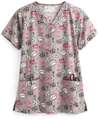 Tasha and Me Fight Like a Girl Women's 2-Pocket V-Neck Print Scrub Top