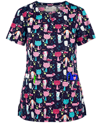 Tasha & Me Let's Be Friends Notch Neck Print Scrub Top