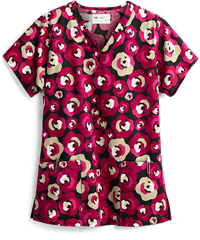Tasha & Me Midflor Women's 2-Pocket V-Neck Print Scrub Top