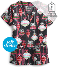 Butter-Soft Cascading Ornaments Women's 4-Pocket Scallop Neck Print Scrub Top **Slightly IRREGULAR**