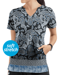 UA Paisley Black Printed Women's 2-Pocket Scallop Neck Scrub Top