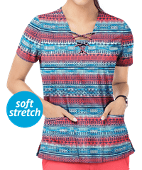 Easy STRETCH by Butter-Soft™ Imperial Geo Women's 4-Pocket Lace-Up Print Scrub Top