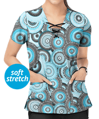 Easy STRETCH by Butter-Soft™ Mandala Women's 4-Pocket Lace-Up Print Scrub Top