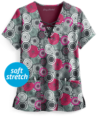 Easy STRETCH by Butter-Soft™ Mandala Tapestry Pewter Women's 4-Pocket V-Neck Print Scrub Top