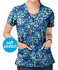 Easy STRETCH by Butter-Soft™ Floral Degrade Women's 4-Pocket Lace-Up Print Scrub Top