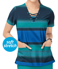 Easy STRETCH by Butter-Soft™ Subtle Stripes Royal Women's 4-Pocket V-Neck Print Scrub Top