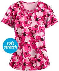 Easy STRETCH by Butter-Soft™ Watercolor Poppy Flirt Women's 4-Pocket V-Neck Print Scrub Top
