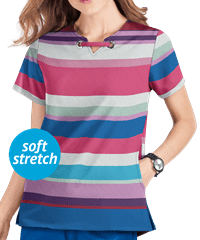 UA Butter-Soft STRETCH Stripes Women's 2-Pocket V-Neck Print Scrub Top
