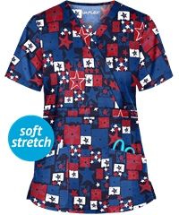UA Flex2 Shining Star Navy Women's 3-Pocket Mock Wrap Print Scrub Top