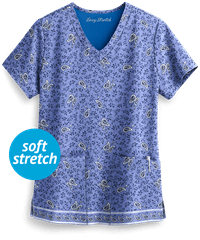 Easy STRETCH by Butter-Soft™ Ornamental Women's 2-Pocket V-Neck Print Scrub Top