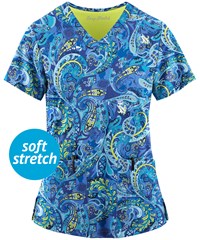 Easy STRETCH by Butter-Soft™ Charming Swirls Fresh Lime Women's 2-Pocket V-Neck Print Scrub Top