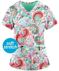 Easy STRETCH by Butter-Soft™ Charming Swirls Jade Mint Women's 2-Pocket V-Neck Print Scrub Top