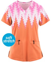 Easy STRETCH by Butter-Soft™ Dipped Coral Sunset Women's 2-Pocket V-Neck Print Scrub Top