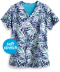 Easy STRETCH by Butter-Soft™ Falling Fronds Women's 2-Pocket V-Neck Print Scrub Top