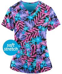 Easy STRETCH by Butter-Soft™ Spring Floral Pink Peony Women's 2-Pocket V-Neck Print Scrub Top
