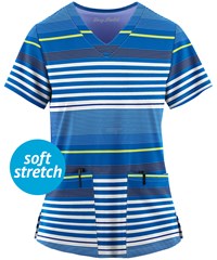 Easy STRETCH by Butter-Soft™ Stripe Me Fresh Lime Women's 2-Pocket V-Neck Print Scrub Top