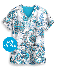 Easy STRETCH by Butter-Soft™ Neon Floral Women's 2-Pocket V-Neck Print Scrub Top