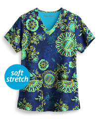 Easy STRETCH by Butter-Soft™ Neon Floral Women's 2-Pocket V-neck Print Scrub Top