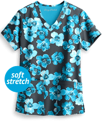 Easy STRETCH by Butter-Soft™ Blooming Petals Women's 2-Pocket Print Scrub Top