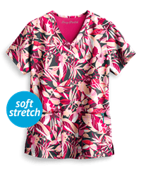 Easy STRETCH by Butter-Soft™ Tropical Floral Women's 2-Pocket V-Neck Print Scrub Top