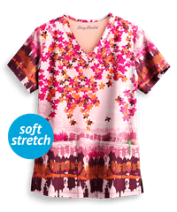 Easy STRETCH by Butter-Soft™ Watercolor Floral Women's 2-Pocket V-Neck Print Scrub Top