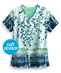 Easy STRETCH by Butter-Soft™ Watercolor Floral Women's 2-Pocket V-Neck Print Scrub Top