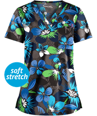 UA Butter-Soft STRETCH Bora Bora Cool Women's 1-Pocket V-Neck Print Scrub Top